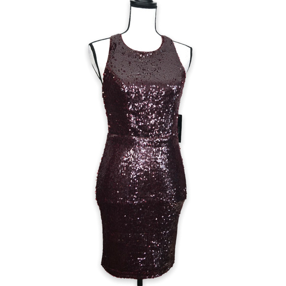 Lulus Dresses & Skirts - Lulu's Red Sequin Dress Size S Bodycon Cut Out Strappy Cage Back Burgundy‎ Party